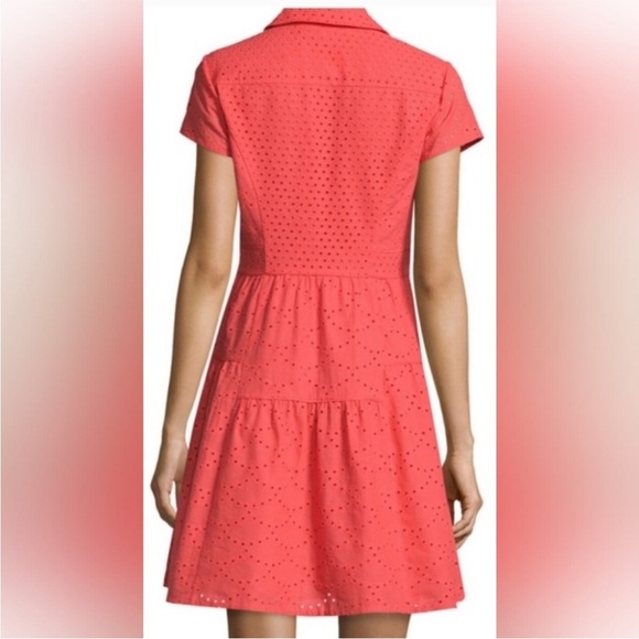 Diane von Furstenberg Skylar Coral Pink Eyelet Shirt Dress Size 6 - Picture 3 of 16